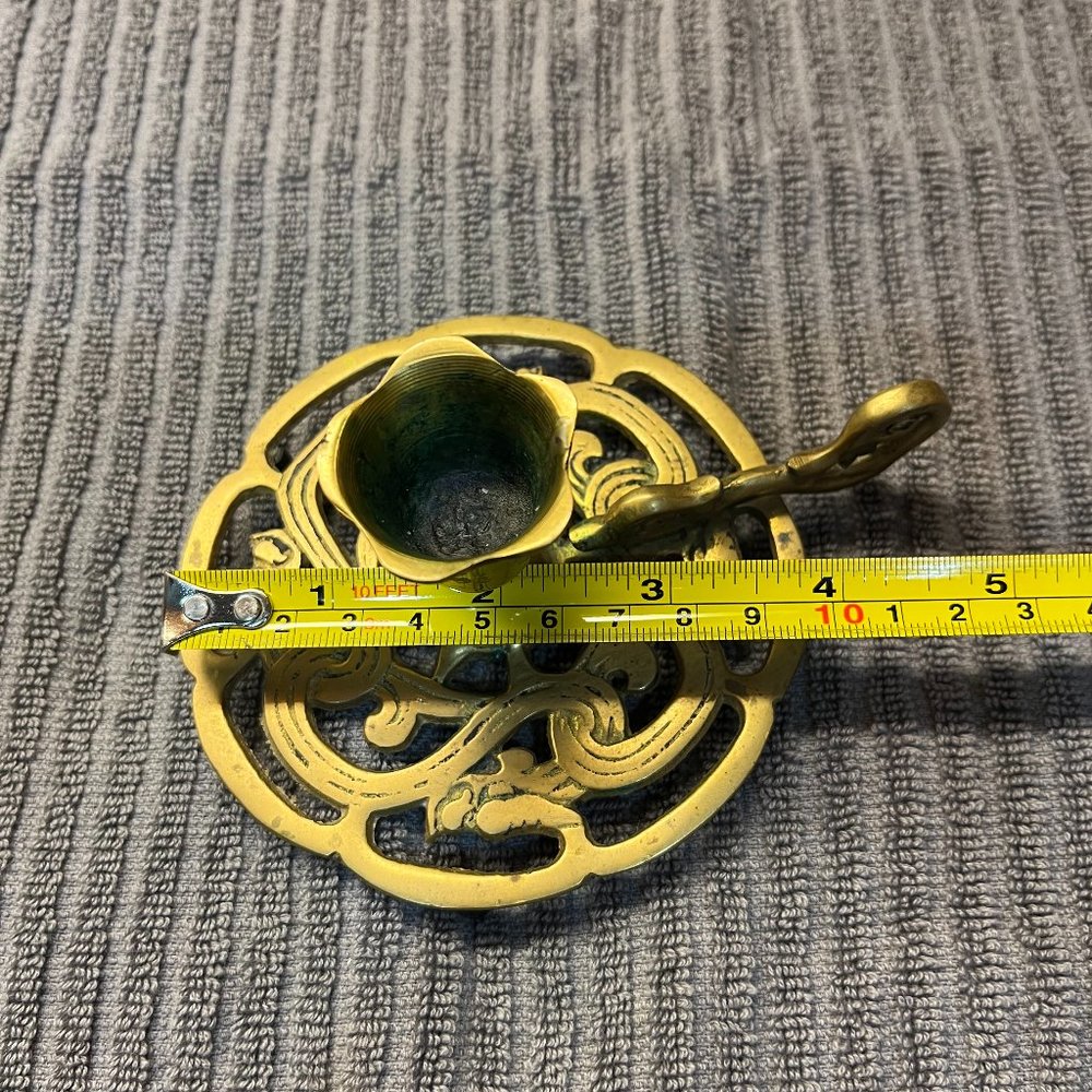Brass candle holder with handle, made in Taiwan
